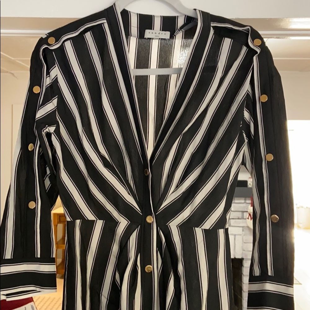 Sandro pin stripe gold button dress